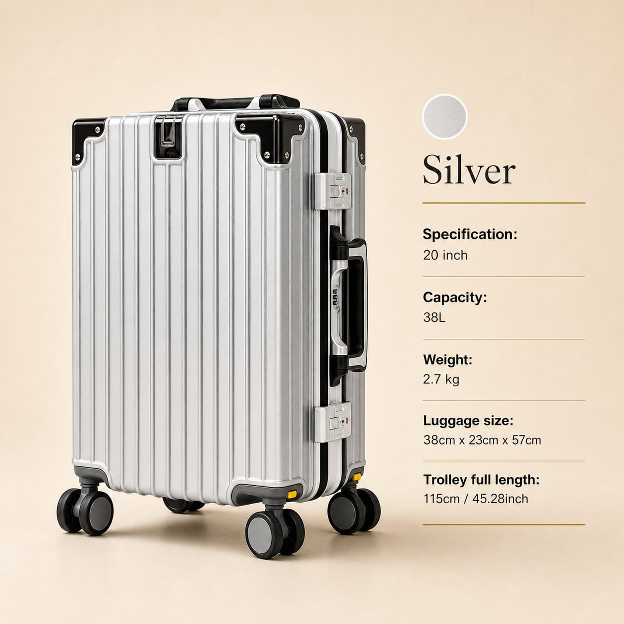 Aluminum Frame Carry On Luggage - 20 inçlik, havayolu tarafından onaylanmış, taşınabilir
